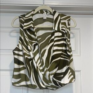 Joie Green and White Sleeveless Wrap Blouse